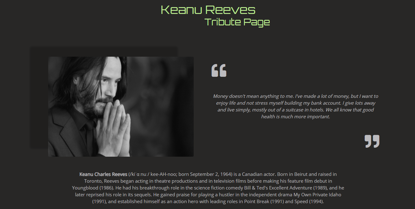 Keanu Reeves Tribute Page